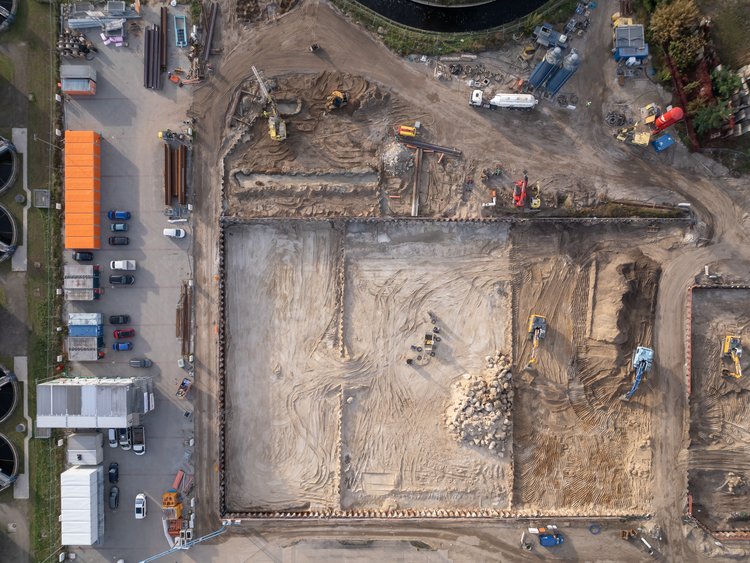 KlÀrwerk Ruhleben, Berlin Bild zeigt die Baugrube von oben.