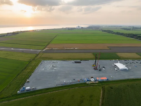 Bild von oben; es zeigt den Platz wo später der Zielschacht entsteht